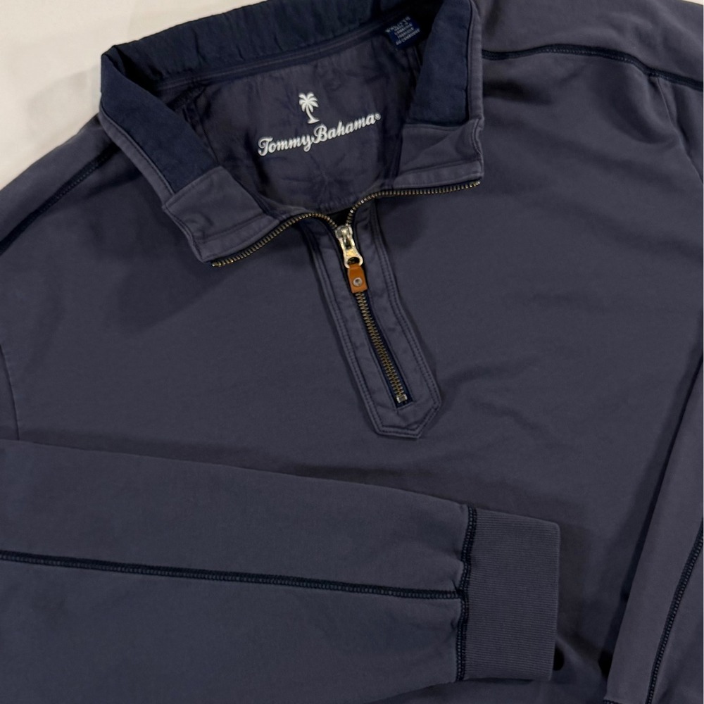 Tommy Bahama Mens Navy Blue Quarter Zip Pullover‎ Sweater Mock Neck Large